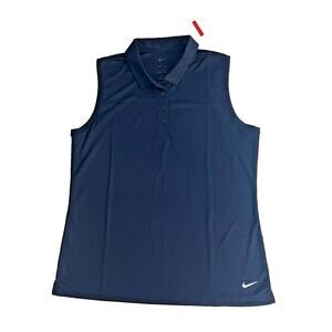 Nike Women’s Dri-FIT Victory sleeveless golf polo tank in navy blue, size Large.